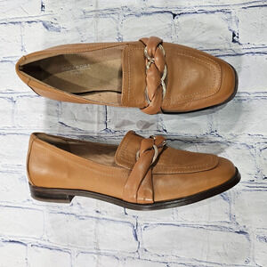 Rockport WOMENS SZ 7 Susana Woven Chain Loafer Flat Shoes Brown Leather Slip On